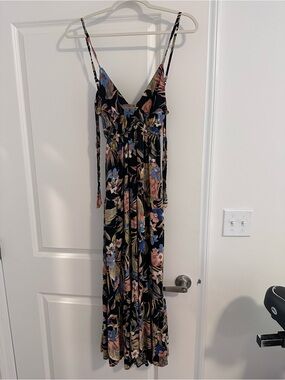 Angie Black Floral Maxi Dress with Blue and Pink Flowers